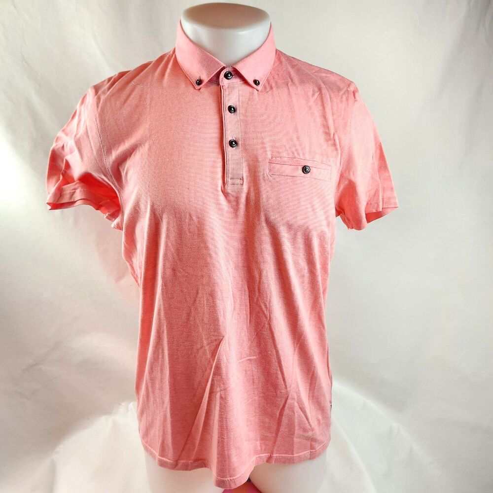 Ted Baker London Polo Shirt Mens Size 4 Pink  Preppy Minimal Pocket Basic Casual